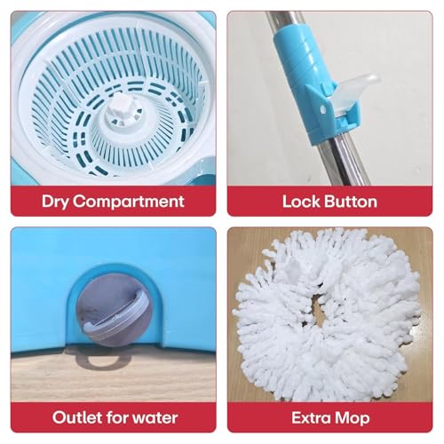 Image of Mumma's LIFE Plastic Spin Mop Bucket, Moppers for Cleaning Floor, Mop Set Extendable Handle, Removable Wringer 360 with Floor Cleaner Mopping Stick (Round Mop Set)