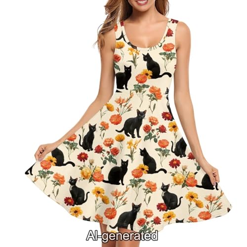 Image of Dreaweet Casual Sleeveless Dresses for Women Girls, Round Neck Tank Dresses with Pockets Summer Sundress Size XS-4XL