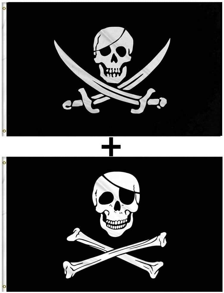 Deluxe 3X5 CALICO JACK PIRATE AND PIRATE PATCH PIRATE FLAG FLAGS COMBO SET (2 FLAGS) by Lumaglow