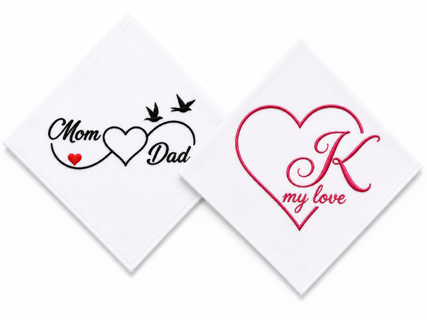 White Cotton Embroidered Handkerchief Set of 2 Mom Dad & Monogram-image-30