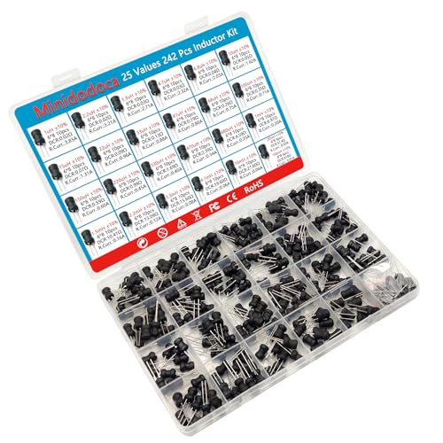 Minidodoca 25 TYPE-242PCS Values 242 Pcs Inductor Kit 1Uh To 100 Mh Dip Radial Power Choke Inductors Assortment Kit Copper Coil Rated Current Dc Resistance Individual Compartment thumb #5