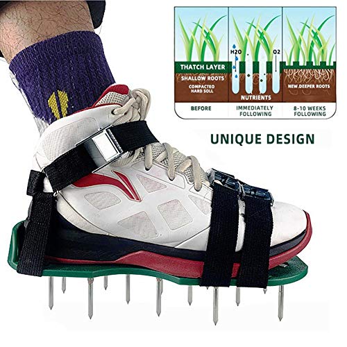 Esplic Lawn Aerator Shoes, Heavy Duty Spike Sandals with 4 Adjustable Buckles Straps, for Women Men Aerating Your Yard Lawn Courtyard Roots Grass