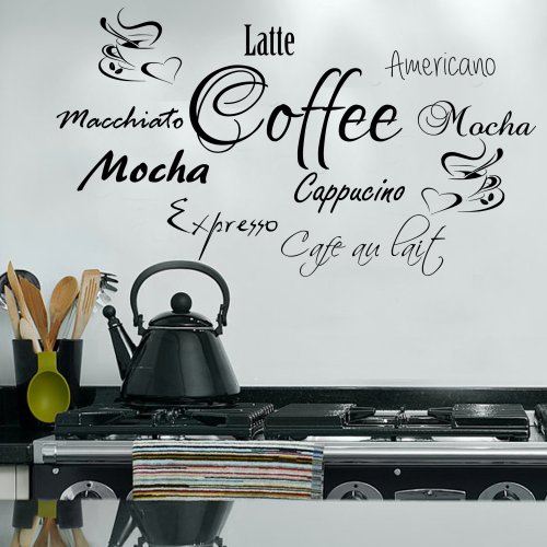 G Direct Coffee Word Cloud for Kitchen Cafe la Pared del Vinilo Graphic Transfer Expresso Latte 100x55 (Black)