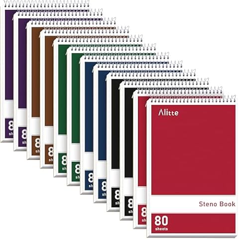 Alitte Steno Pads Spiral 6x9-12 Pack Assorted Bright Colors - Perfect for Work, School, and Home Use, Easy Tear-Off Pages, Gregg ruled, White Paper - No Ink Bleeds - 80 Sheets Cover