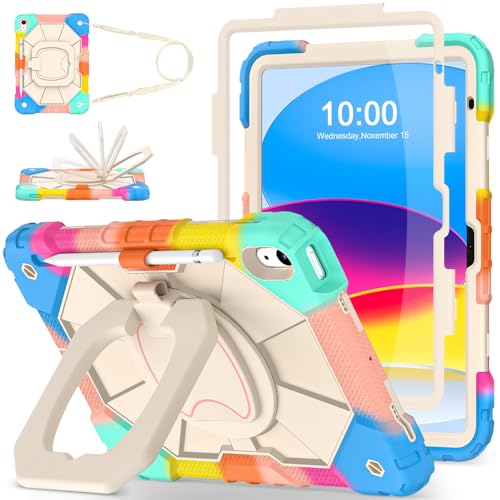 Image of WESOROL Case for iPad (A16) 11th /10th Generation 2025 /2022 with Screen Protector Rotating Stand Pencil Holder Shoulder Strap Heavy Duty Shockproof Cover for iPad 10th Gen Case,Colorful Blue