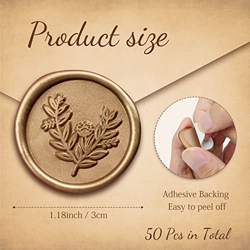 50 Pcs Gold Wax Seal Stickers, Gold Adhesive Envelope Sealing Stickers Decoration For Christmas Gift, Wedding Invitaion, Birthday Party (Eucalyptus Style) #TOP1