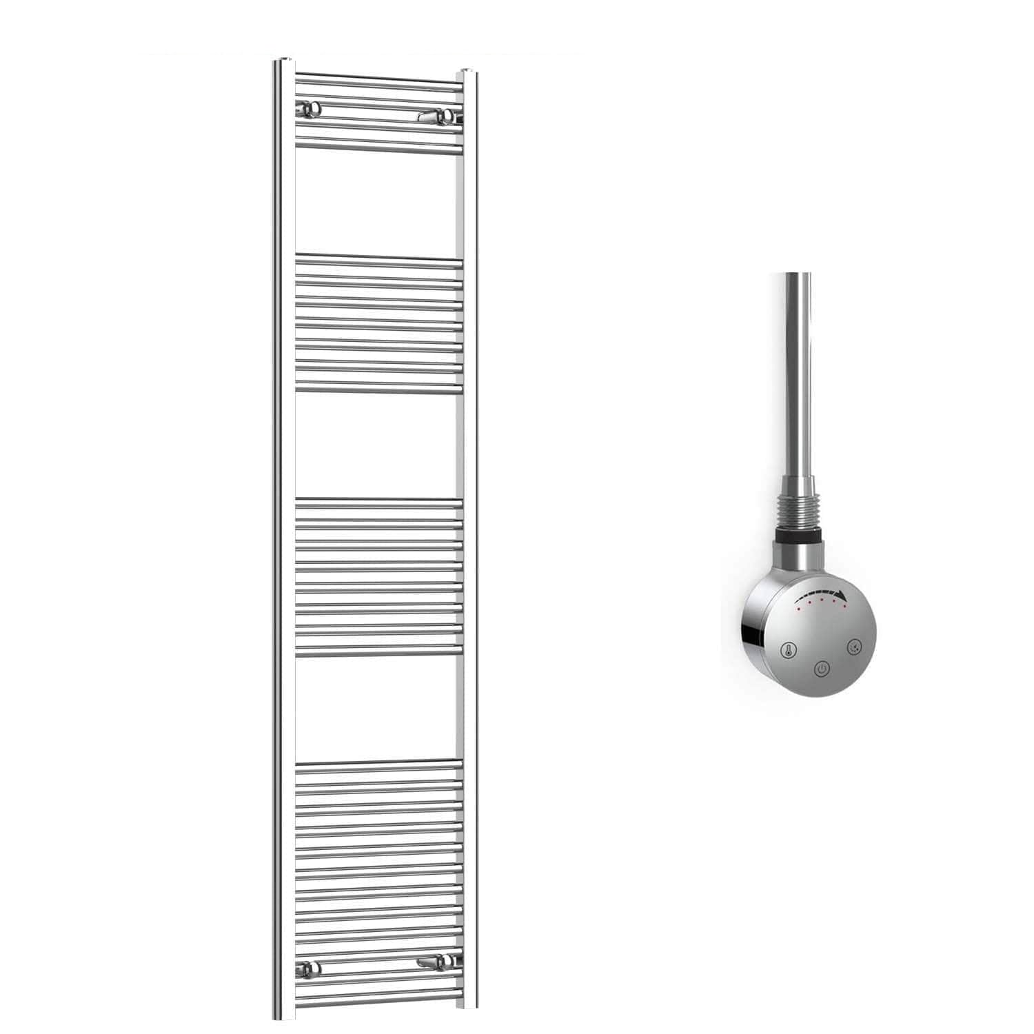 Companyblue 400 x 1800mm Sparkling Chrome Electric Heated Towel Rail with Thermostatic Heating Element - Ultra-Tall Slim Vertical Radiator - Pre-Filled Electric Towel Warmer
