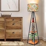 TEKCOOL Floor Lamp with for Living Room with 3 Shelves Decorative Metal Floor Lamp Standing Home Decoration Floor JuteLamp Shade Reading for Bedroom, Office,Kitchen.