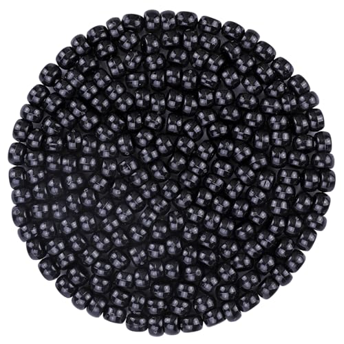 Plastic Pony Beads for Jewelry Making 1200 Pieces Multi-Color 0.35 x 0.22 Inch DIY Craft Beads for Bracelets and Hair Braids (Black Color Scheme 1200 Pieces)