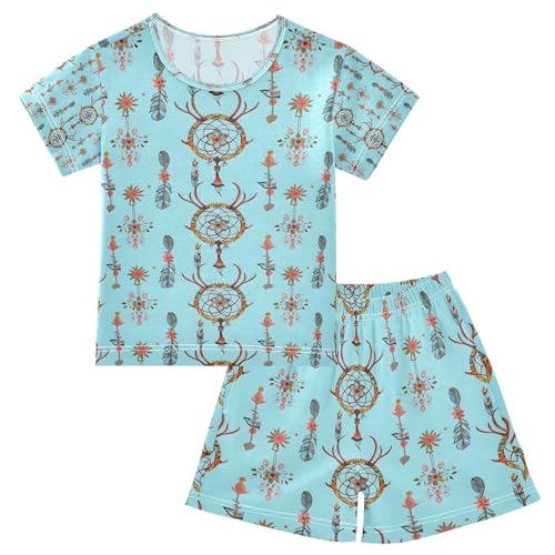 senya Antler-shaped Dreamcatcher Summer Pajamas Set Short Cotton Sleepwear 2 Piece