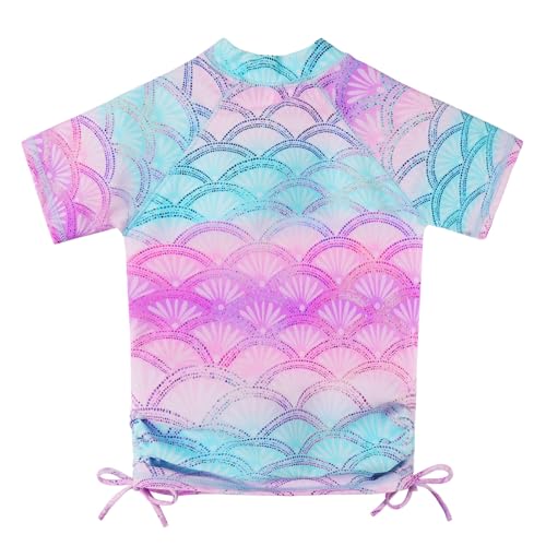 Image of BAOHULU Girls Two Piece Swimsuits Rash Guard Ruffle Bikini Skirt Short Sleeves Beach Dress Swimwear UPF 50+ 3-12Y