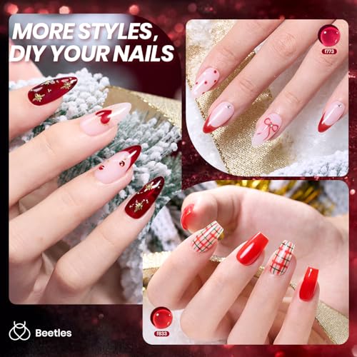 Image of Beetles Red Jelly Gel Nail Polish Set - Luminous Ruby Jelly Gel Polish, 6 Colors Burgundy Gel Nail Kit Sheer Red Neutral Translucent Effect Soak off UV DIY Salon Manicure Gift for Women
