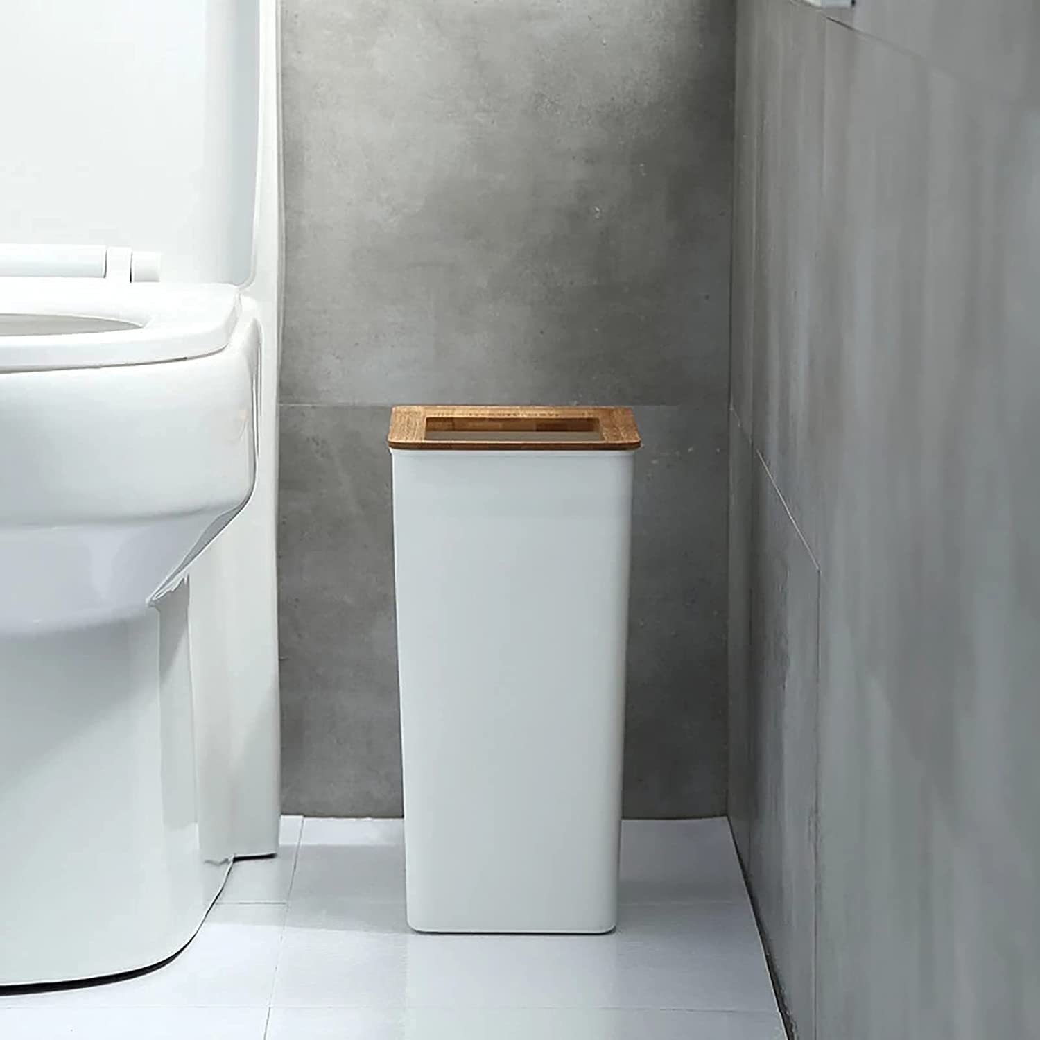 Pattumiera – Design moderno Pattumiera In Plastica Con Coperchio In Legno In Pattumiera Multipat