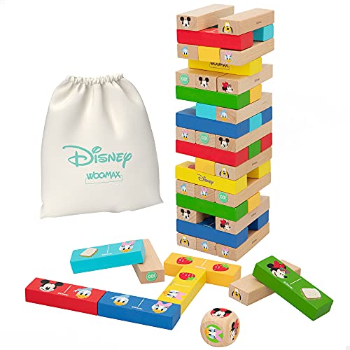 WOOMAX Disney - Mickey Torre de bloques infantil, Juego apilable de construcción para niños 4 años, Bloques de madera, Juguetes de madera (48731)