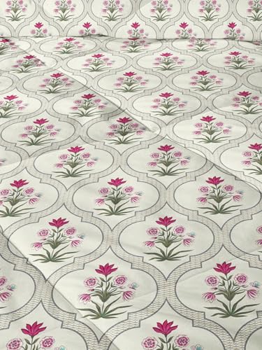 Image of HOMEKART 220 GSM Premium Reversible Microfiber AC Comforter for Single Bed | Soft, Lightweight & Breathable All-Season 3-Layer Quilted Blanket (150 cm x 225 cm, Floral, Almond and Pink Flowe)