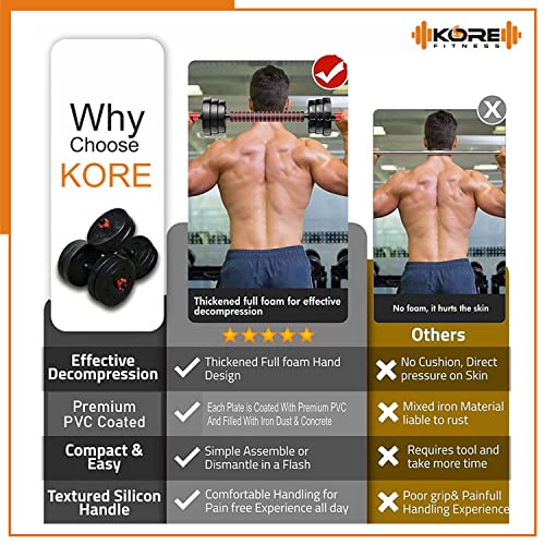 Image of Kore 3 In 1 Convertible 24 Kg Pvc Dumbbells Set, Black