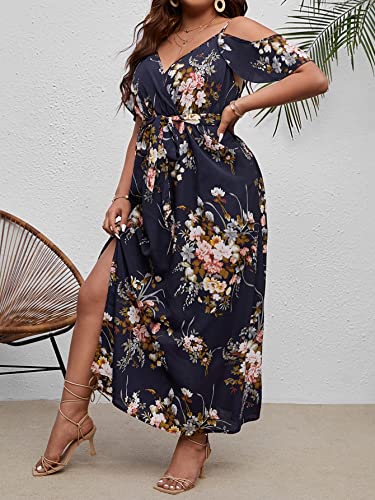 Floerns Women's Plus Size Cold Shoulder Short Sleeve Split Thigh Long Dress4