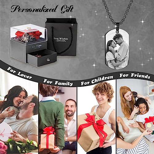 Cupike Custom Dog Tag Necklace With Photo Personalized - Double Side Engraved Picture Text Pendant Necklace,Memorial Gifts For Men #TOP6
