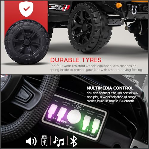 Image of Baybee Trojan Battery Operated Jeep for Kids with RGB Windshield Light, Bluetooth, USB & Music | Baby Big Ride on Battery Car| Electric Jeep Car for Kids to Drive for 2 to 6 Years Boys Girls (Grey)
