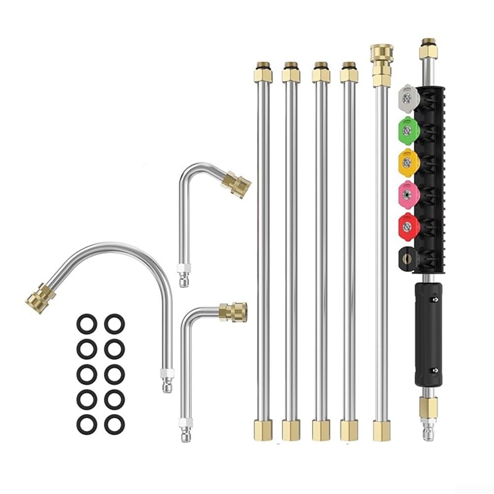 Zoegneer Varita de extensión de acero inoxidable de 9 pies con accesorios de latón, 6 boquillas de pulverización para limpieza de tejados de canalones y patios para 14 sistemas de lavado a presión