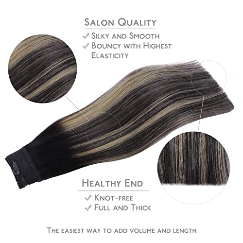 Image of WENNALIFE Wire Hair Extensions Real Human Hair 18 inch 95g Natural Looking Easy to Apply Reusable for Volume and Length Black to Light Blonde Remy Hair Extensions Invisible Transparent Wire Real