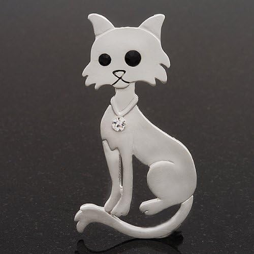 White Matte Enamel 'Cat' Brooch In Silver Tone Metal - 7cm Length, white / ivory - Image 3