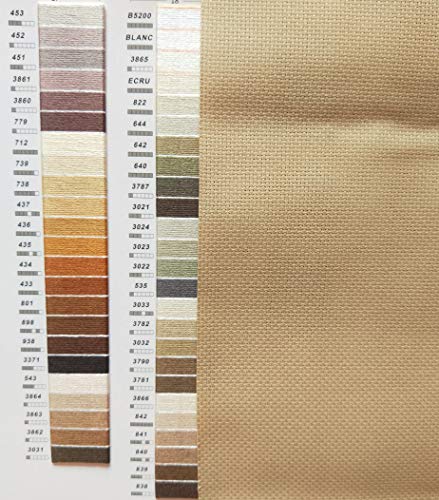 Image of 12 inch x 18 inch by 3 Pack 14CT Counted Cotton Aida Cloth Cross Stitch Fabric (Antique White +Coffee+Khaki)