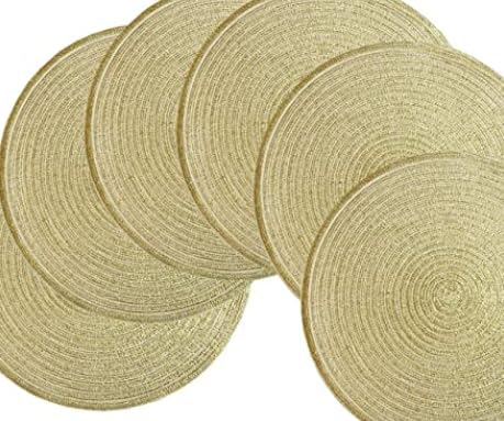 JinweiS Juego de 6 manteles individuales redondos trenzados con purpurina brillante, lavables para vacaciones, fiestas, bodas (6, dorado)