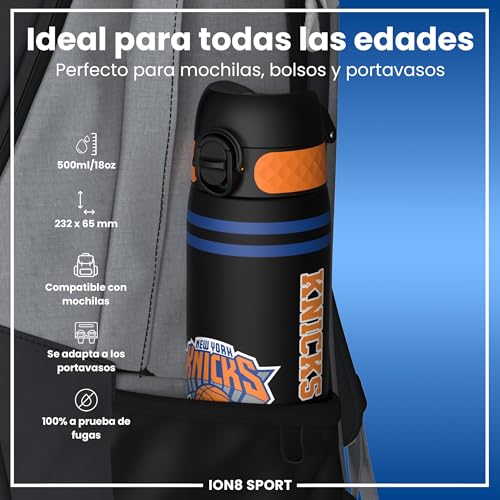 Miniatura 2 de ion8 NBA Botella a Prueba de Fugas, Fácil de Abrir, Cerradura Segura, Asa de Transporte, Aptas para Lavavajillas, Acero Inoxidable, Ideal para Deportes