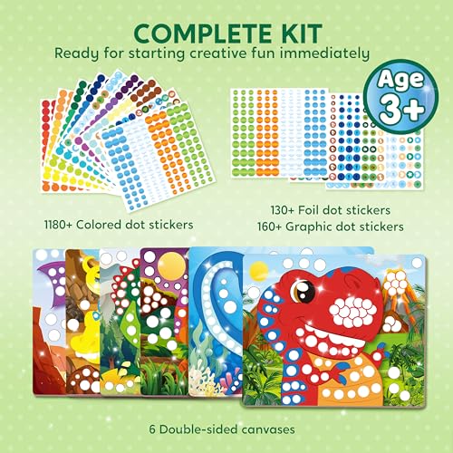 Image of Klever Kits Dot Art Kit for Kids, No Mess Sticker for Toddler 3-7, Craft Kits, DIY Creative Activity, Travel Toy, Birthday Gifts for Boys Girls (Dinosaur)
