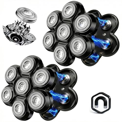 7 Head Magnetic Shaver Head Replacement for Freebird/SHPAVVER/Wyklaus/Cyruzi Head Shaver Bald Men - Universal Fit for Most Brand Shavers Head & Face Grooming (Black/2Pack)