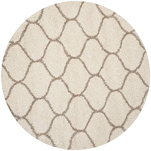 Image of Fur Shaggy Rugs and Carpets, Modern Plush Area Rug for Bedroom Living Room Floor Mat Bedside Home Decor Carpet (4x4 Feet Round, Ivory|Beige)