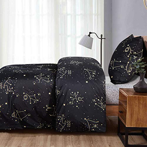 NTBAY 2 teilig Mikrofaser Bettwäsche-Set mit Reißverschluss, Weiche, Angenehme und Pflegeleicht Bettbezug 135 x 200 cm und Kissenbezug 80 x 80 cm, Schwarze Konstellation Cover