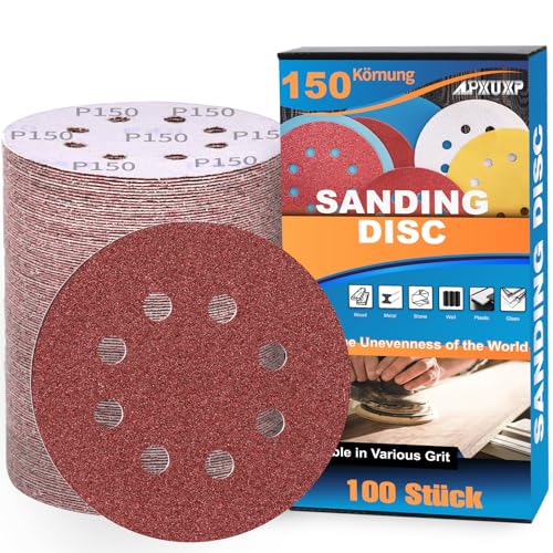 100 Stück Schleifpapier 125mm Klett P150 Körnung Schleifscheiben 8 Löcher Rund Schleifblätter Profi für Exzenterschleifer-ALPXUXP