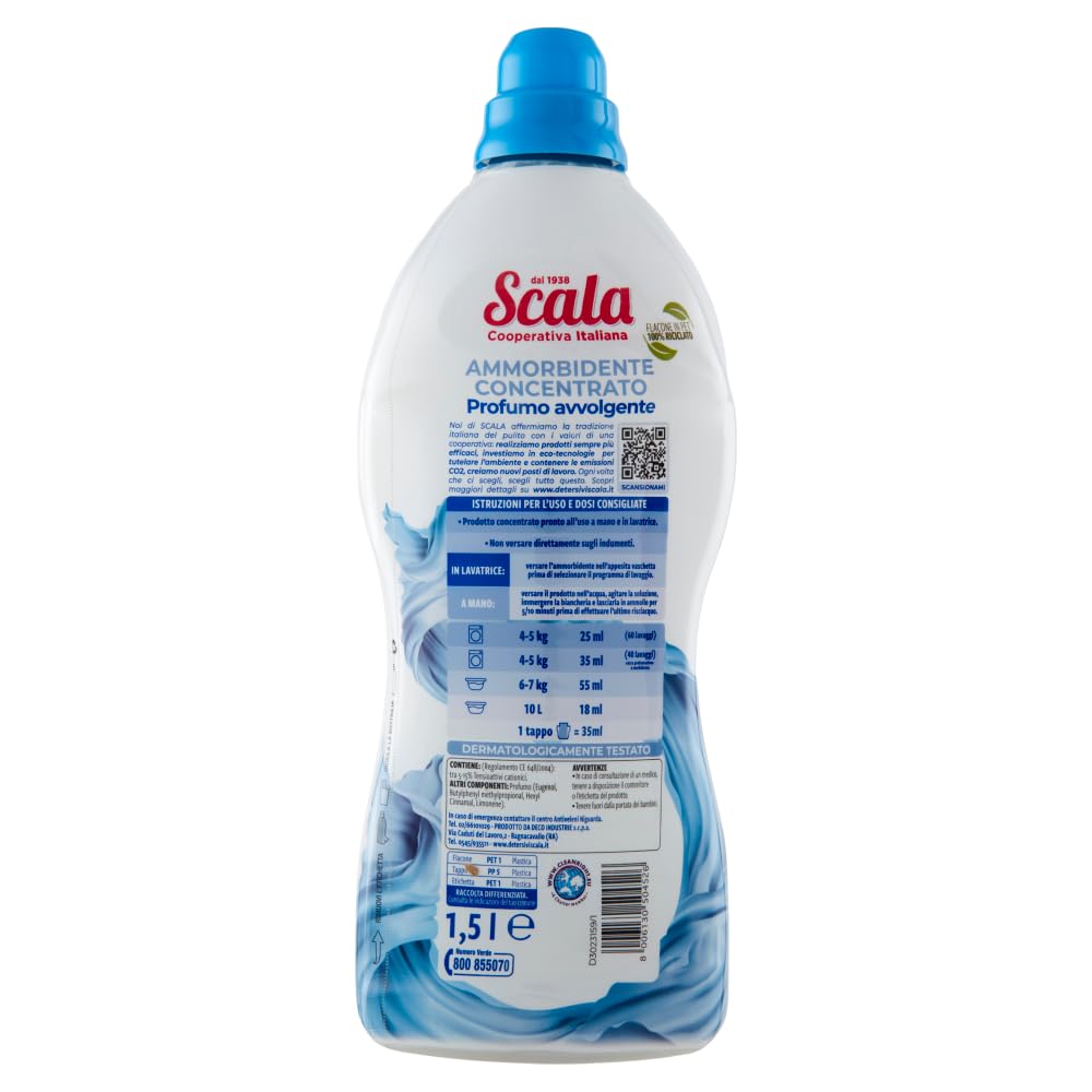 Scala Ammorbidente Suavizante concentrado aciano y gardenia, 60 lavados, dermatológicamente probado, 1500 ml + llavero Beni Culinari gratuito