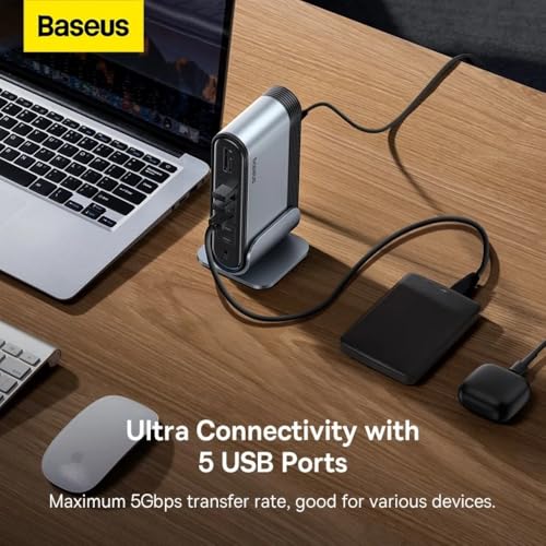 Image of Baseus UnionJoy 17-Port Triple-Display USB-C Hub Docking Station Space Grey（USB-C to HDMI4K@60Hz*2+DP4K@60Hz*1+USB3.0 * 3+USB-C3.0 * 2+USB2.0 * 2+PD*1+PC*1+RJ45*1+SD /TF*1+3.5mm*1+DC*1