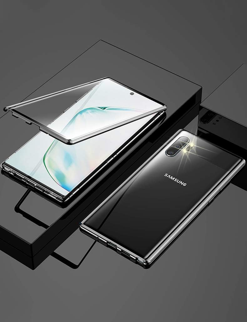 KumWum Magnetic Adsorption for Samsung Galaxy Note10 Case KumWum Aluminum Bumper Front and Back 9H Tempered Glass 360 Full Body Protection Cover for Note 10, Black