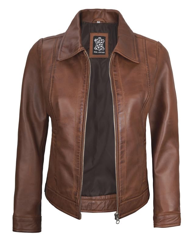 Image of Decrum Vintage Style Women's Leather Jacket - Real Lambskin Casual Leather Jacket for Women