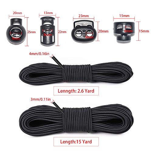 42 Pcs Cord Locks End Spring Toggle Stopper Zipper Pull Ends Fastener Buttons With 18 Yard Elastic Bungee Cord Stretch String For Drawstring, Shoelaces, Pants, Backpack, Bags, Luggage, Diy Crafting #TOP2