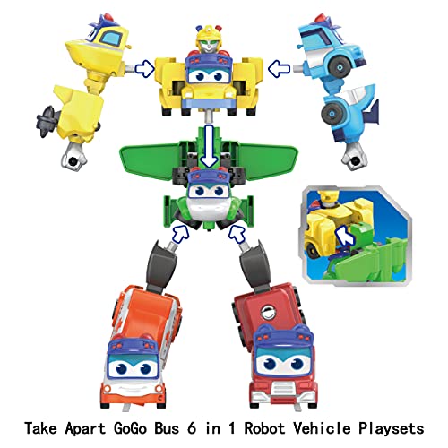 Go Go Bus Stop Action Figure Toy Vehicle Playsets, Cute Cartoon 6 In 1 Transforming Vehicles Transform Into 11" Robot, Durable Toys For Boys Girls Kids #TOP1