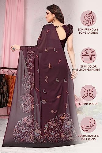 Image of MIRCHI FASHION Women Saree Chiffon Flower Print | Breathable Lightweight Sari for Office and Daily Use with Unstitched Blouse Piece (Available in 30 Styles)