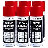 TECPO Sprühfett weiß 6x 400ml Schmierfett White Grease weißes Fettspray mit hoher Kriechwirkung hohe Druckbelastung für bewegliche Bauteile Korrosions- und Oxidationsschutz Dichtungsfreundlich