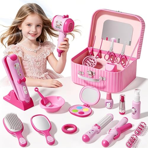 VEEVIFUN Faux Maquillage Enfant Fille, Jouet de Coiffure Enfants avec Lumières et Sons, Maquillage Enfant Jouet Filles 3-6 Ans, Cadeau Jeu de rôle 3-5 6-8...