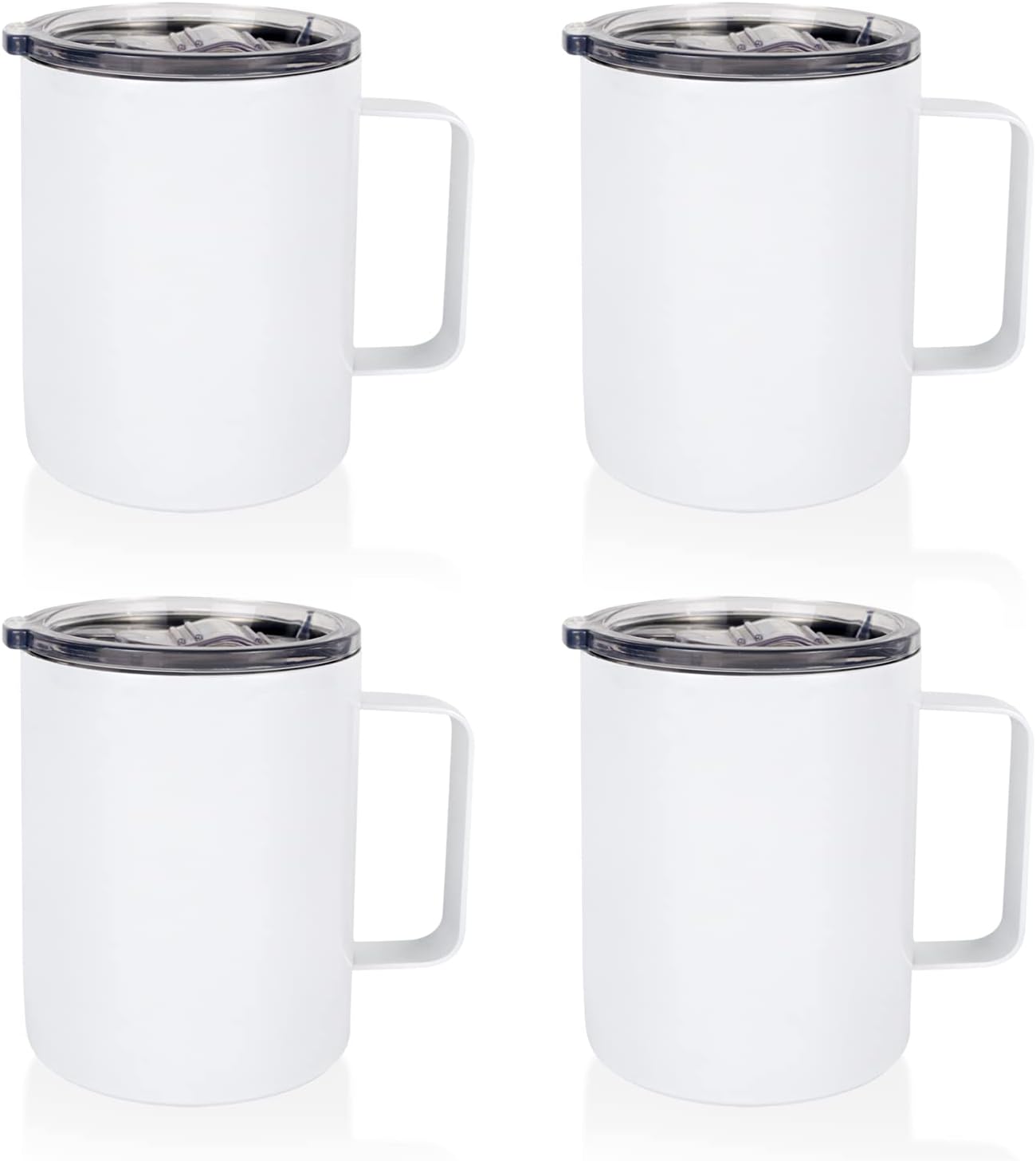 MAIKESUB 4 Pcs Sublimation Blank Skinny Tumbler 12 OZ White Handle Double Wall Stainless Steel Coffee Straight Mug with Sliding Lid