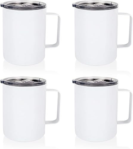Miniatura 9 de 4 vasos delgados en blanco de sublimación de 24 onzas, tazas blancas con asa y pajita, taza recta de viaje de acero inoxidable de doble pared para