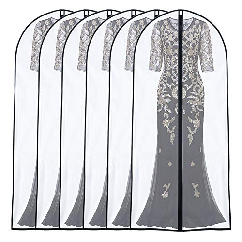 UOUEHRA Hanging Moth Proof Garment Bag Cover Lightweight Clear White PEVA Breathable Bags (Pack of 6) with Study Full Zipper for Suit Clothes Storage Closet (24''X60'' Black)