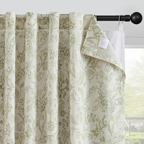 Vangao Linen Curtains with Detachable Blackout Liners Floral Curtains for