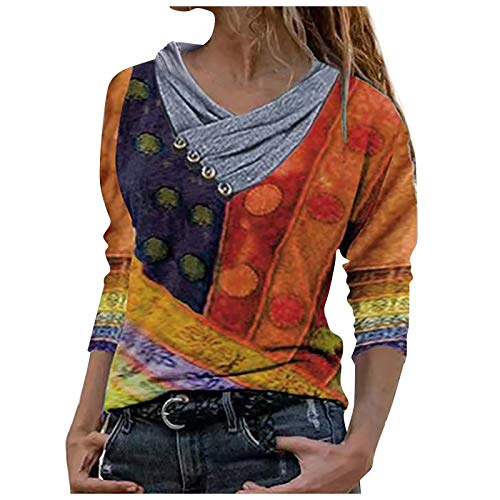 Camiseta de manga larga sudadera con cuello de botones para mujer, moda informal, cuello en V, blusa para mujer, blusa con estampado Tie-Dye impreso, sudadera suelta, blusa, parte superior de costura,
