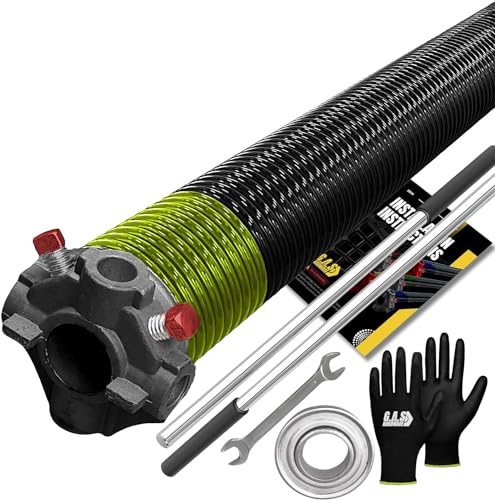 Garage Door Torsion Spring Replacement 1.75" Black 207x1.75x30 with Non-Slip Winding Bars, 1" Steel Bearing, Gloves & Wrench Precision E-Coating Heavy Duty 5-Year Warranty Min 30,000 Cycles