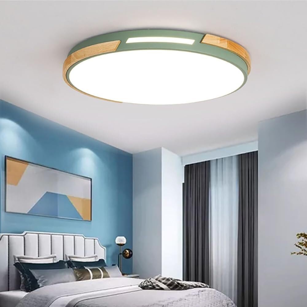 Plafoniera a LED Semi-Incasso 42W in Legno, Moderna, Rotonda, 60 cm, Ideale per corridoio, Cucina, Camera da Letto (Verde 60 cm)